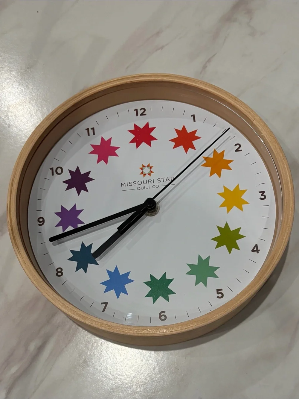 RARE Missouri Star Quilt Company Rainbow Star wood Wall Clock sewing craft room